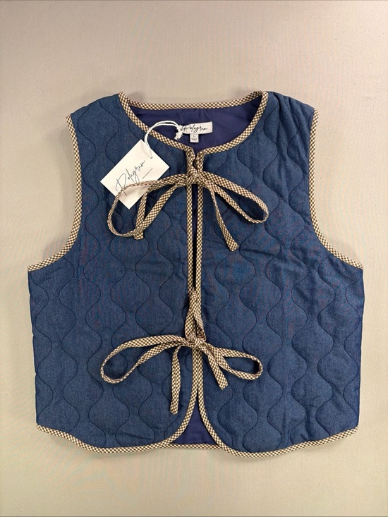 Polagram Jackets & Blazers - Polagram Blue Quilted Vest with Check Trim